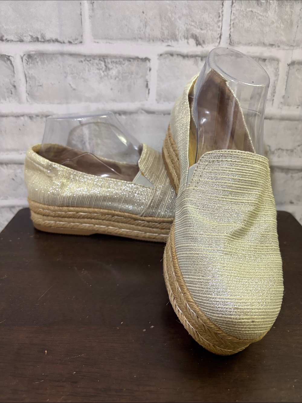 Naturalizer Shimmery Cream Espadrille Platform Slip-On, size 7M